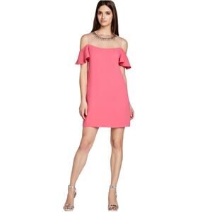 BCBGMAXAZRIA Candace Beaded Cold Shoulder Dress Pink Size 10